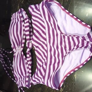 Kirra Bikini Set Striped Purple Women's Size Small